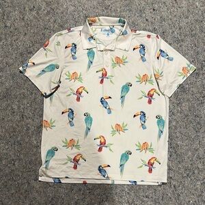 Chubbies Cream Polo Shirt with Tropical Print Parrots